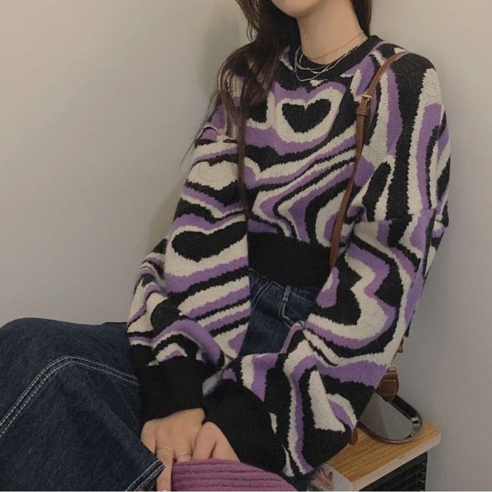 Yesstyle purple white and black zebra alfie print cropped sweater